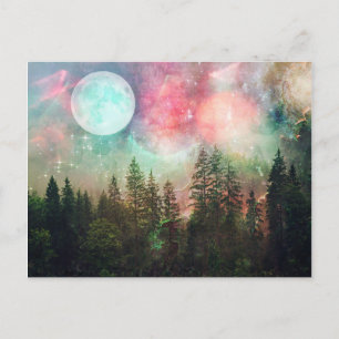 Aurora Forest Full Moon Postkarte