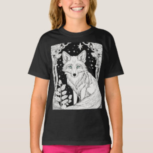 Aurora Fox Kids Coloring T-Shirt - Schwarzweißkart
