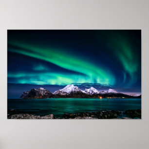 Aurora-Himmel-Licht-Schnee-Mountainsee Poster