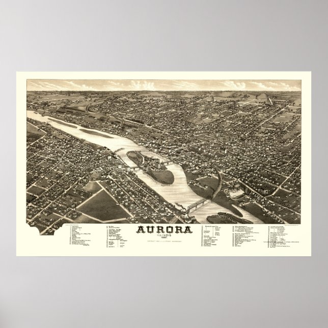 Aurora, IL Panorama Karte - 1882 Poster (Vorne)