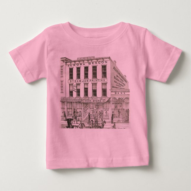 Aurora Illinois Aurora Beacon News 1871 Stone Lith Baby T-shirt (Vorderseite)