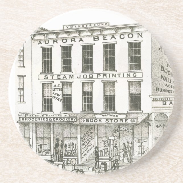 Aurora Illinois Aurora Beacon News 1871 Stone Lith Getränkeuntersetzer (Vorne)