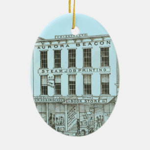 Aurora Illinois Aurora Beacon News 1871 Stone Lith Keramik Ornament