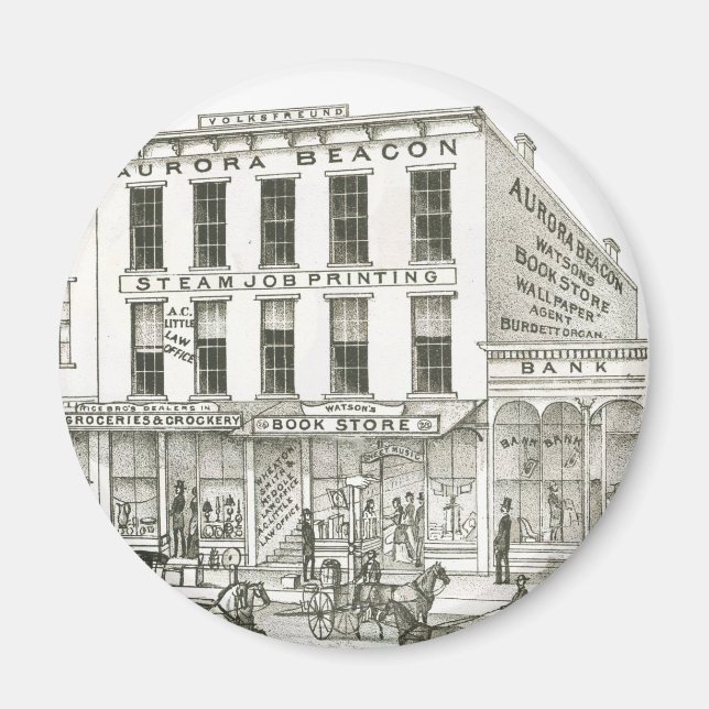 Aurora Illinois Aurora Beacon News 1871 Stone Lith Magnet (Vorne)