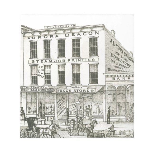Aurora Illinois Aurora Beacon News 1871 Stone Lith Notizblock (Vorderseite)