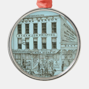 Aurora Illinois Aurora Beacon News 1871 Stone Lith Silbernes Ornament