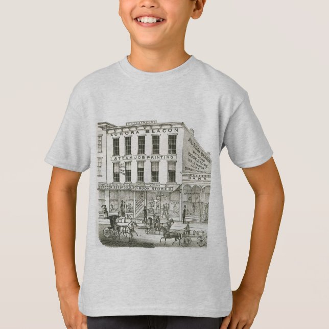 Aurora Illinois Aurora Beacon News 1871 Stone Lith T-Shirt (Vorderseite)