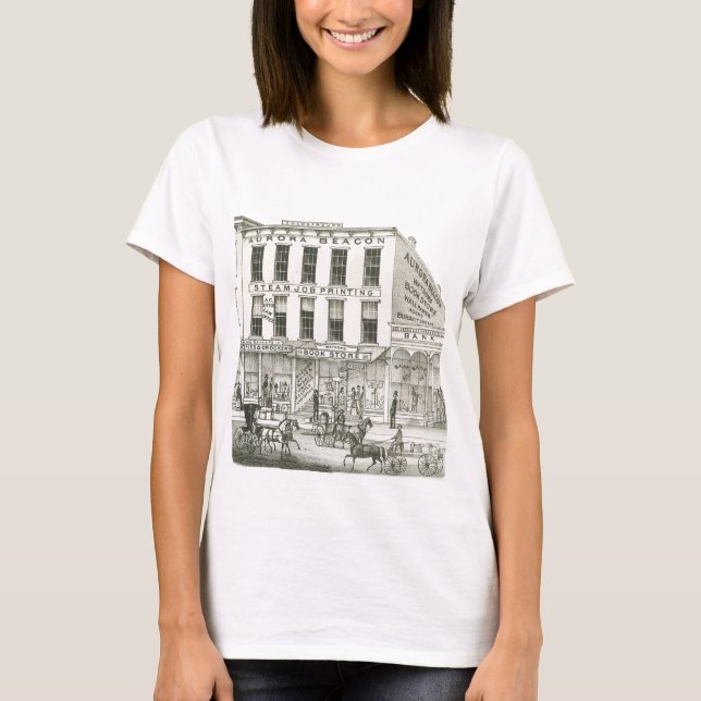 Aurora Illinois Aurora Beacon News 1871 Stone Lith T-Shirt (Vorderseite)