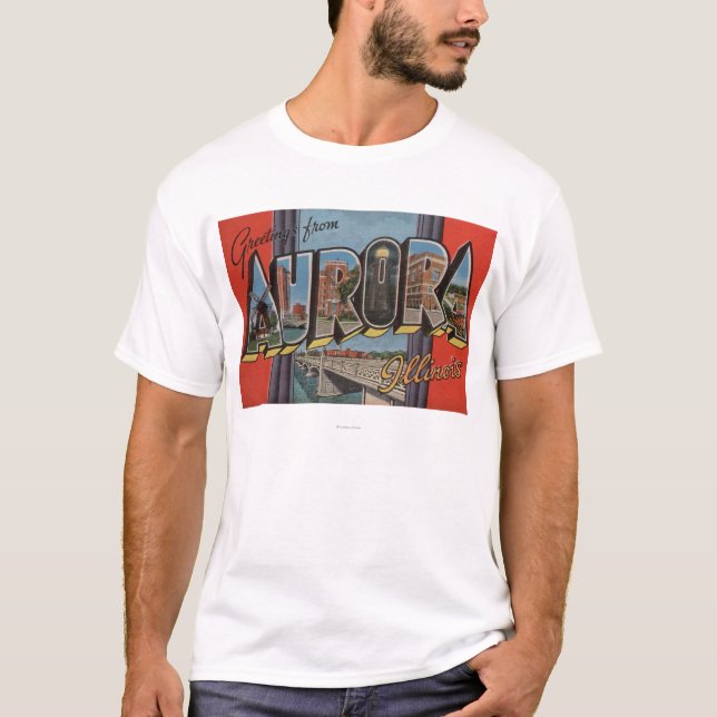 Aurora, Illinois - große Buchstabe-Szenen T-Shirt (Vorderseite)