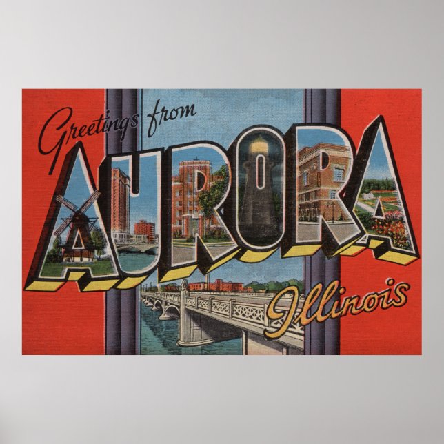 Aurora, Illinois - Große Buchstabenszenen Poster (Vorne)