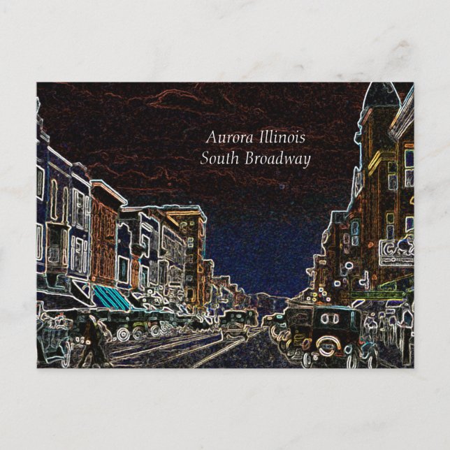 Aurora Illinois South Broadway Neon Art 1920 Postkarte (Vorderseite)