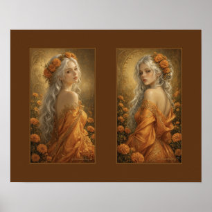 Aurora im Ringelblumen-Goldkleid Zwei Porträts Poster