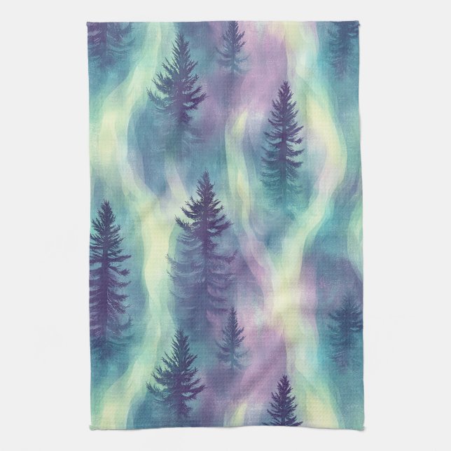 Aurora-Landschaft-Waldmuster Geschirrtuch (Vertikal)