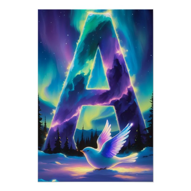Aurora Letter A Poster | Northern Lights Art Print (Vorderseite)