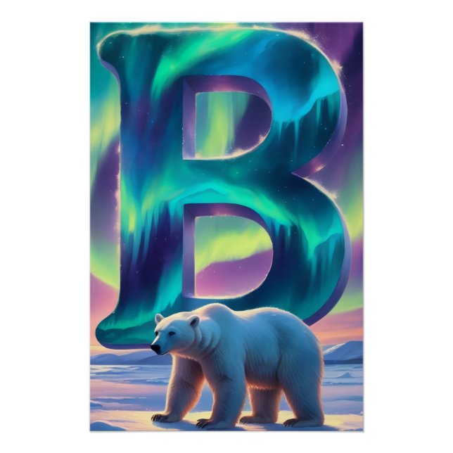 Aurora Letter B Poster | Nordlichter Kunstprint (Vorderseite)