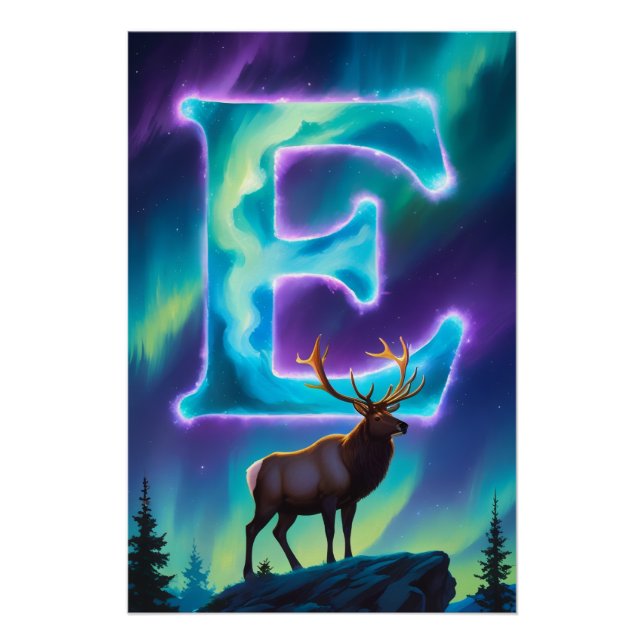 Aurora Letter E Poster | Northern Lights Art Print (Vorderseite)