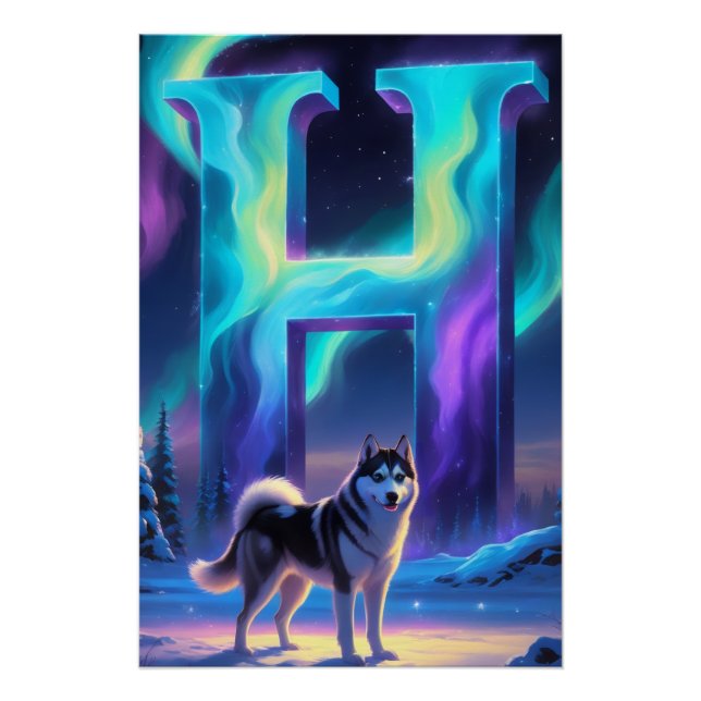 Aurora Letter H Poster | Northern Lights Art Print (Vorderseite)