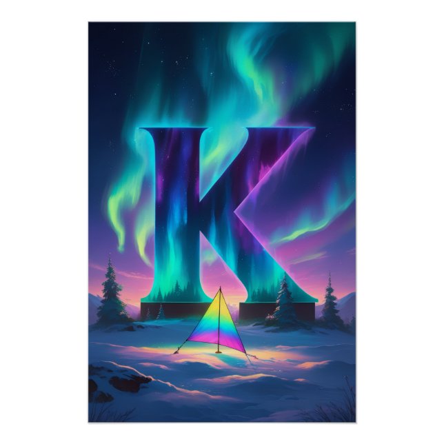 Aurora Letter K Poster | Kunst der Nördlichen Lich (Vorderseite)