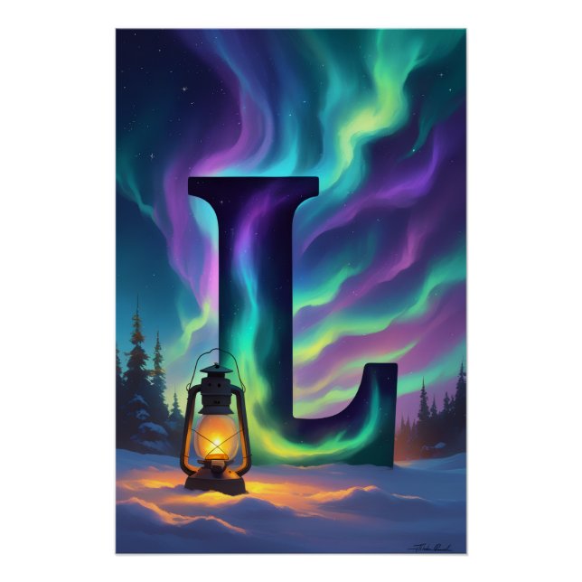 Aurora Letter L Poster | Northern Lights Art (Vorderseite)