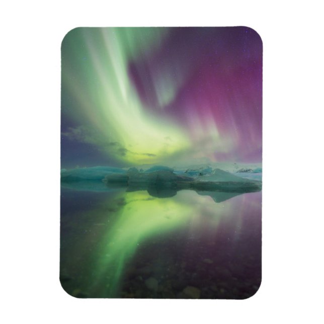Aurora Lights in Lagoon | Jokulsarlon, Island Magnet (Vertikal)