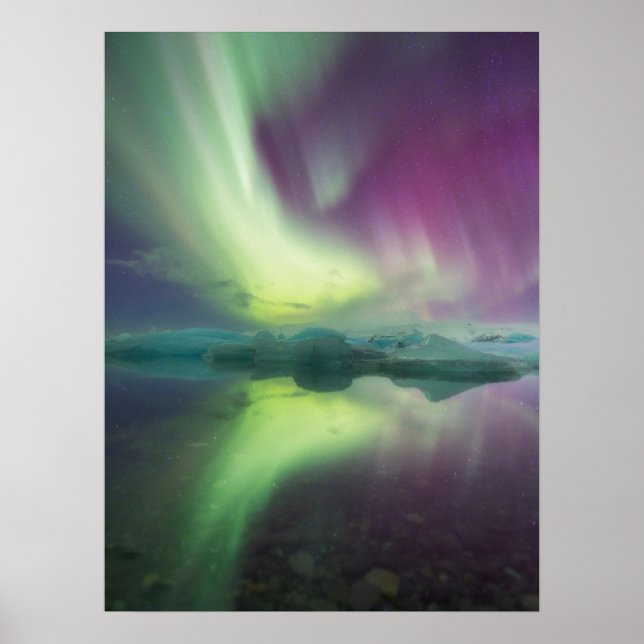 Aurora Lights in Lagoon | Jokulsarlon, Island Poster (Vorne)