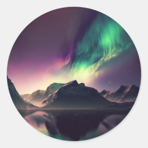 Aurora Lights Night Sky Runder Aufkleber