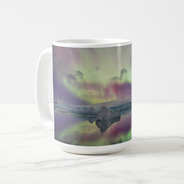 Aurora Lights Reflect Lagoon | Island Kaffeetasse (Vorderseite Links)