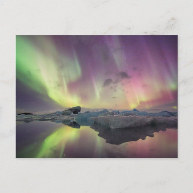 Aurora Lights Reflektion in Lagoon Postkarte (Vorderseite)
