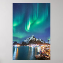 Aurora Nacht auf der Brücke nach Reine auf Lofoten Poster