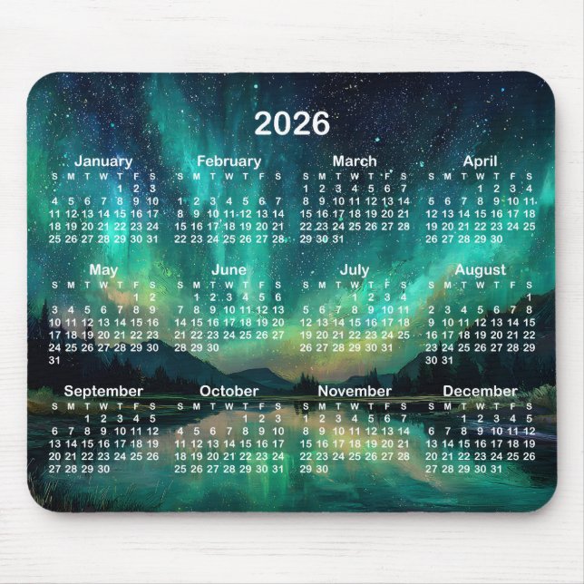 Aurora-Nacht-Himmelslandschaft 2026 Kalender Mousepad (Vorne)