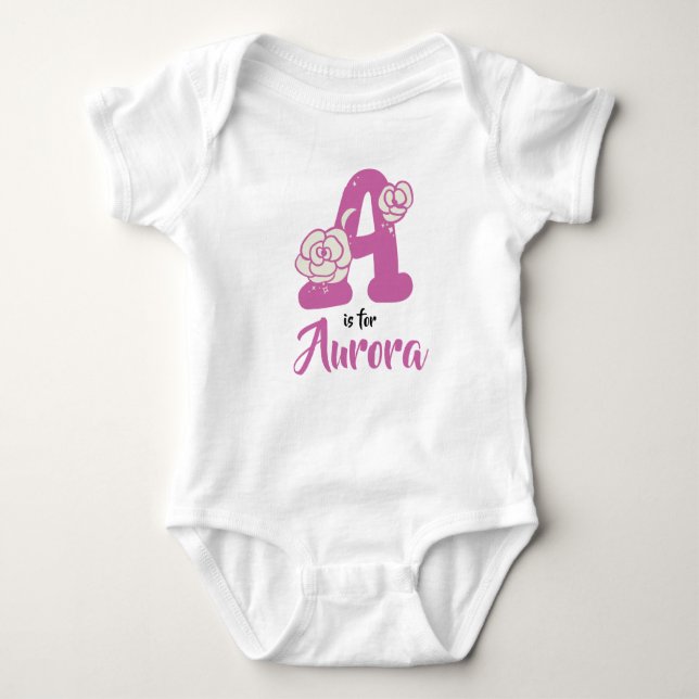 Aurora Name Baby Outfit Letter A Romporal Baby Strampler (Vorderseite)
