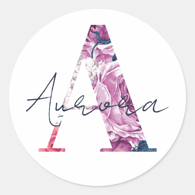 Aurora Name Custom Sticker Girls Label Floral A (Vorderseite)