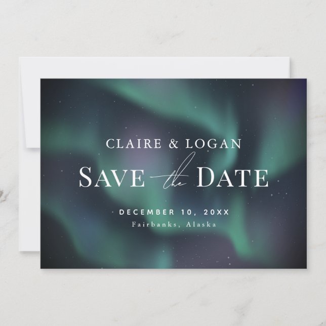 Aurora Nord Lights Winter Save the Date Einladung (Vorderseite)