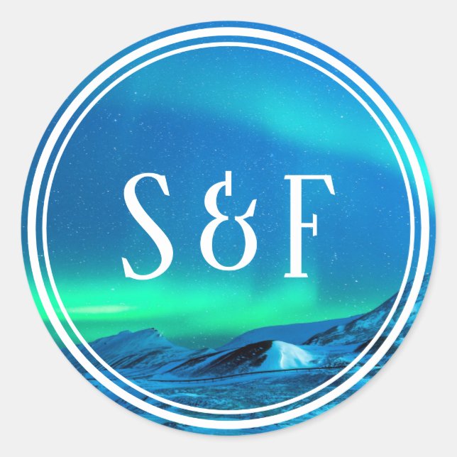 Aurora Northern Lights Monogram Umschlag Aufkleber (Vorderseite)