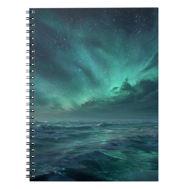 Aurora Ocean Glow Green Night Sky Notebook Notizblock (Vorderseite)