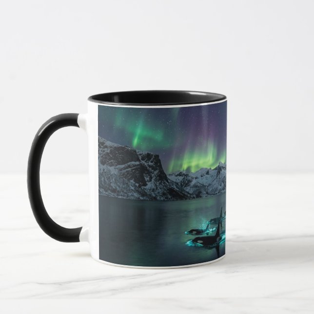 Aurora Orcas Arctic Night Wraparound Schwarze Tass Tasse (Links)