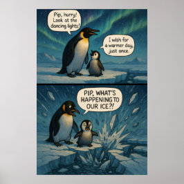 Aurora Penguins Comic - Witziger Klimawandel Poster