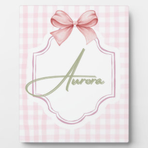 Aurora Personalisiert Pink Bow & Gingham Print Fotoplatte