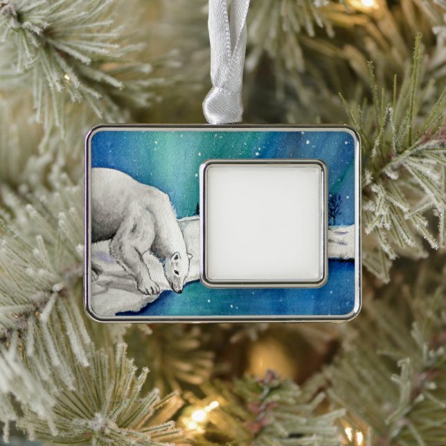 Aurora Polar Bear Gerahmte Ornament Rahmen-Ornament Silber (Baum)
