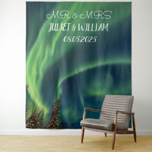 Aurora Script Mr. & Mrs. Wedding Backdrop Banner Wandteppich