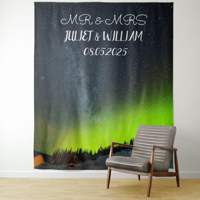 Aurora Script Mr. & Mrs. Wedding Backdrop Banner Wandteppich (Beispiel)