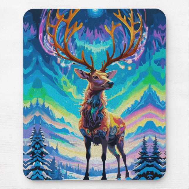 Aurora Stag: Magie in der Nacht Mousepad (Vorne)