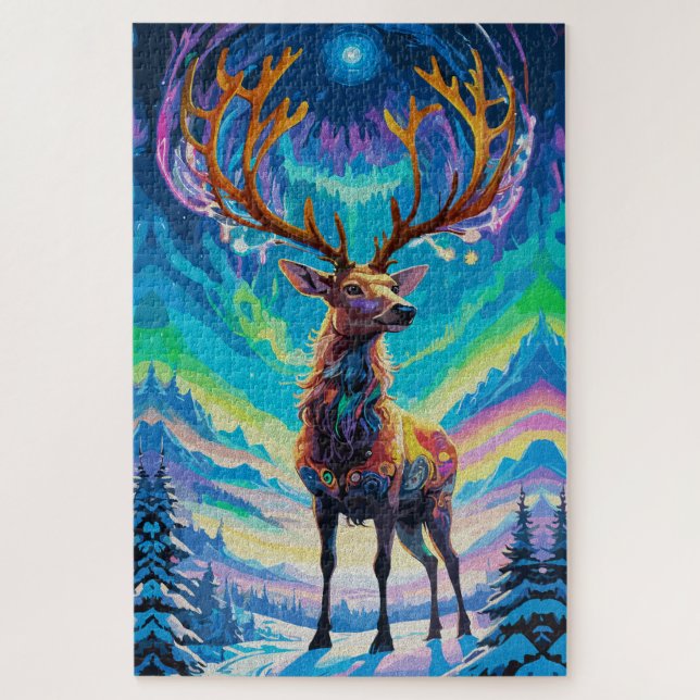 Aurora Stag: Magie in der Nacht Puzzle (Vertikal)