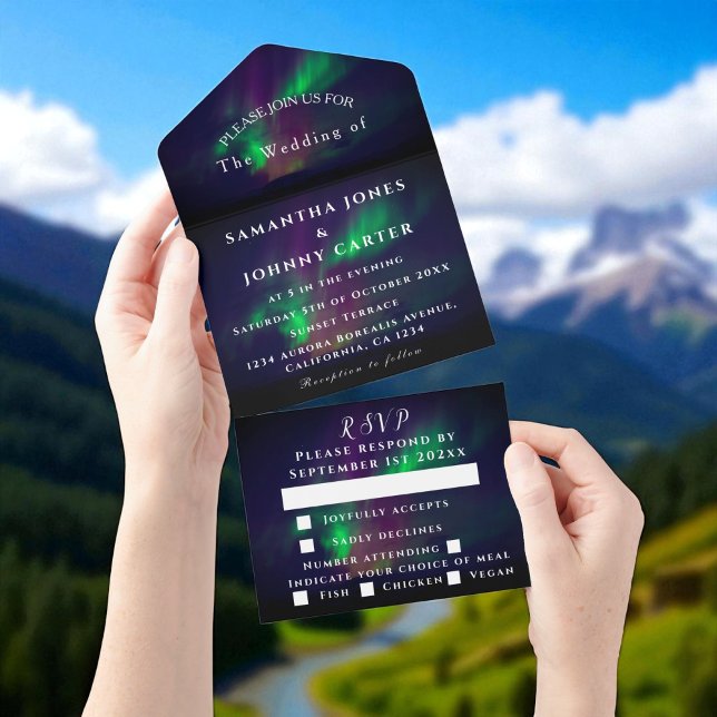 Aurora Starry Night Stars Northern Lights Wedding All In One Einladung (Von Creator hochgeladen)