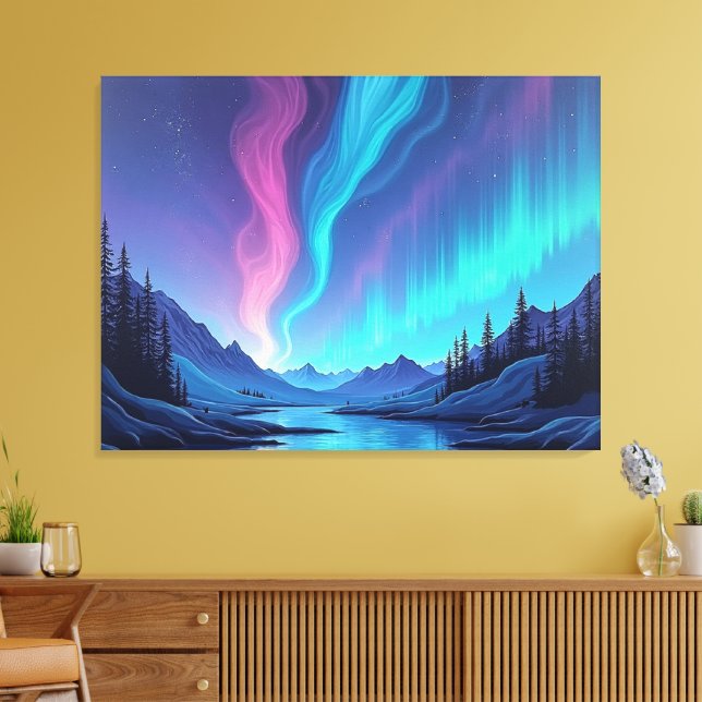 Aurora Tide – Premium 40"x32" Fluid Art Canvas Leinwanddruck (Insitu (Wohnzimmer))