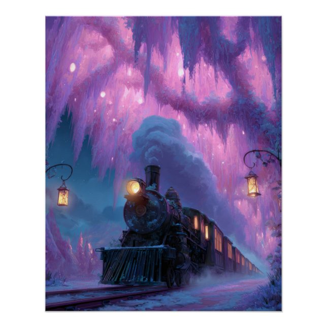 Aurora Train Tunnel Purple Fantasy Art Poster (Vorderseite)
