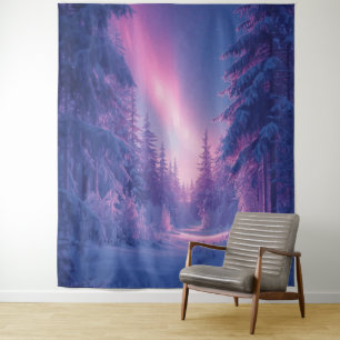 “Aurora Träume – Verzauberter Winterwald-Teppich Wandteppich