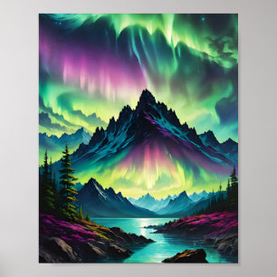Aurora Über den Bergsee Poster