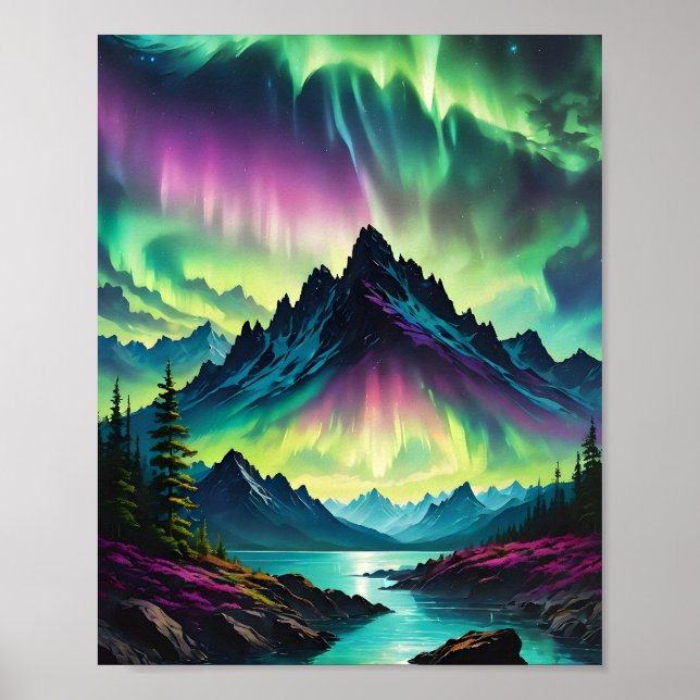 Aurora Über den Bergsee Poster (Vorne)