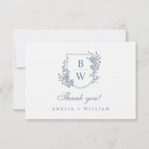 [AURORA] Vintage Dusty Blue Wappen Monogram Weddin Dankeskarte